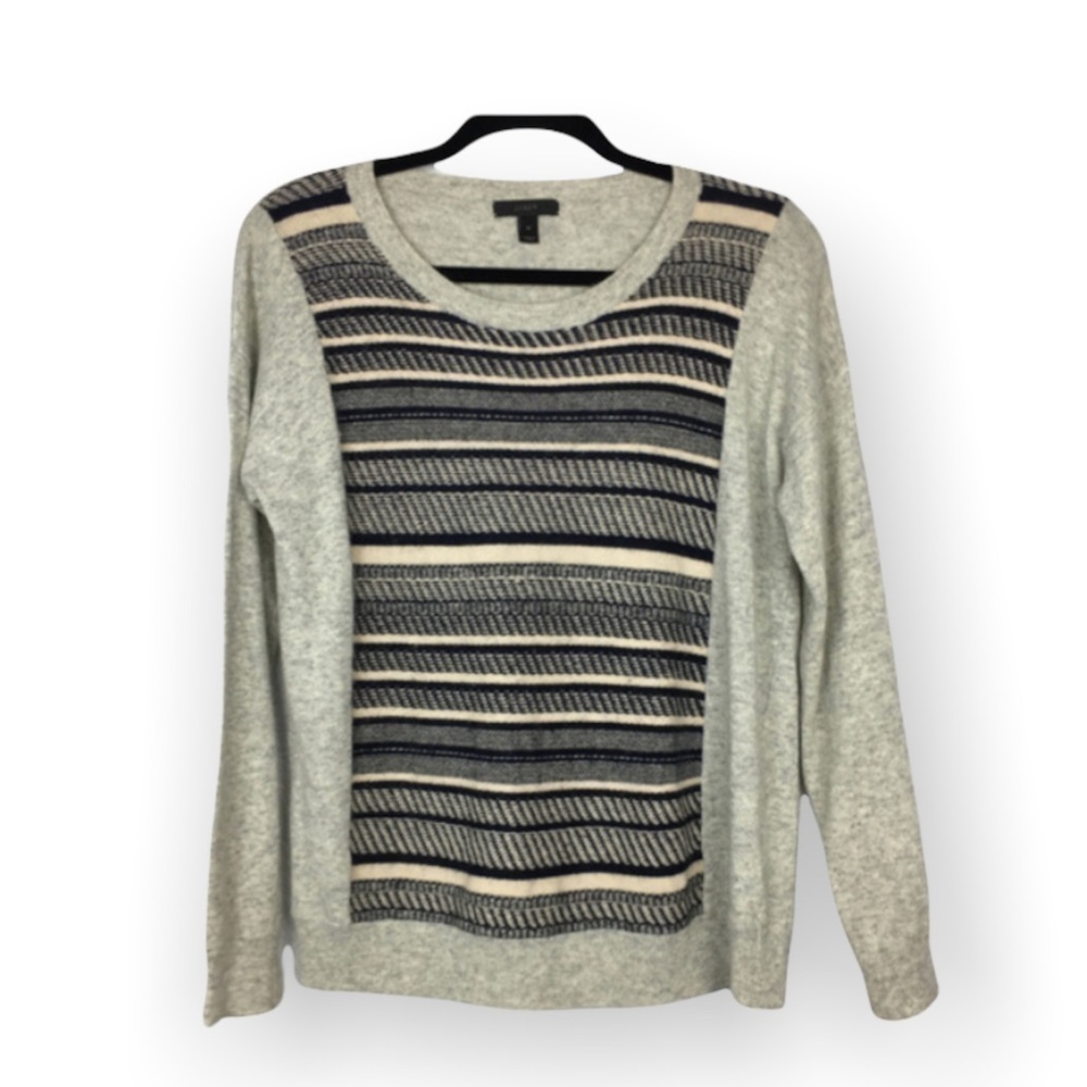 J. CREW Textured Stripe Sweater Wool Rabbit Large - Picture 2 of 6